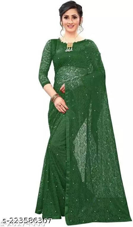     			VRAGI Net Woven Regular Saree With Unstitched Blouse Piece ( Green )