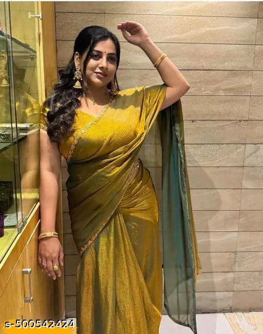 VRAGI Organza Solid Regular Saree With Unstitched Blouse Piece ( Gold ) VRAGI Organza Solid Regular Saree With Unstitched Blouse Piece ( Gold )