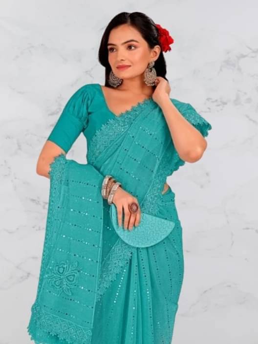 VRAGI Polyester Embellished Regular Saree With Unstitched Blouse Piece ( Blue ) VRAGI Polyester Embellished Regular Saree With Unstitched Blouse Piece ( Blue )