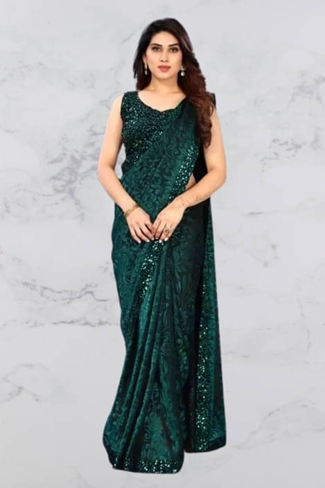     			VRAGI Polyester Printed Regular Saree With Unstitched Blouse Piece ( Green )