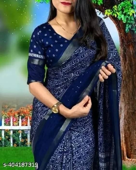     			VRAGI Polyester Printed Regular Saree With Unstitched Blouse Piece ( Navy Blue )