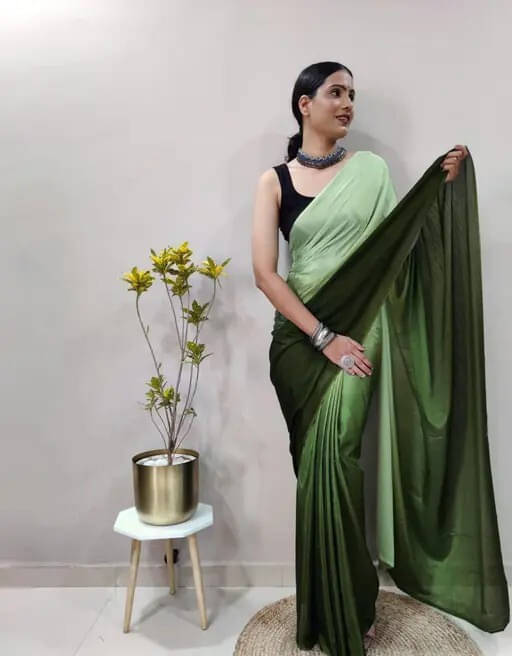 VRAGI Satin Dyed Regular Saree With Unstitched Blouse Piece ( Light Green ) VRAGI Satin Dyed Regular Saree With Unstitched Blouse Piece ( Light Green )