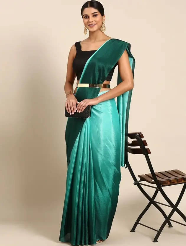     			VRAGI Satin Dyed Regular Saree With Unstitched Blouse Piece ( Light Blue )