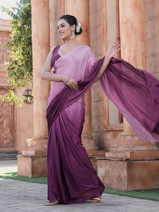     			VRAGI Satin Dyed Regular Saree With Unstitched Blouse Piece ( Pink )