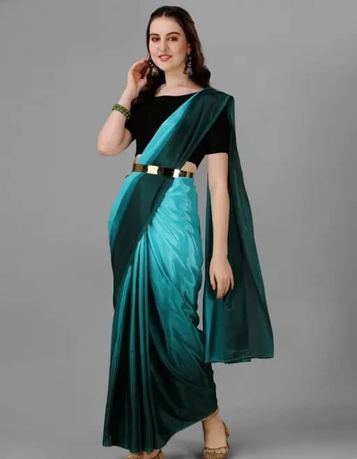     			VRAGI Satin Dyed Regular Saree With Unstitched Blouse Piece ( Light Blue )