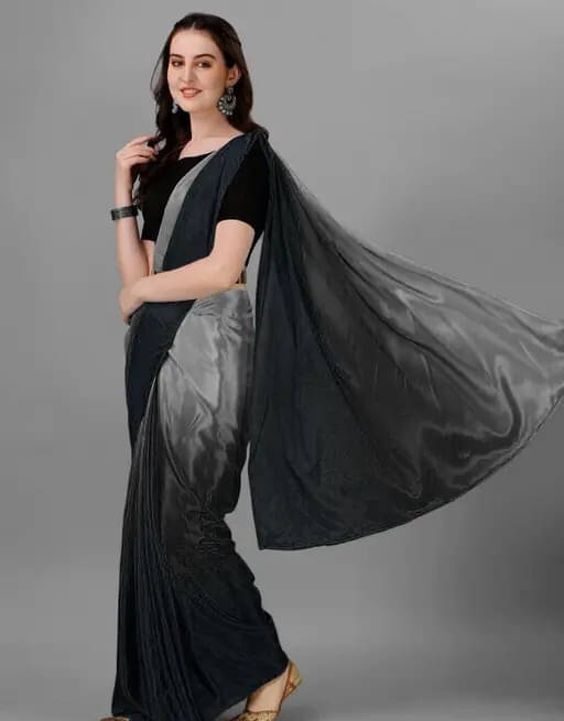 VRAGI Satin Dyed Regular Saree With Unstitched Blouse Piece ( Black ) VRAGI Satin Dyed Regular Saree With Unstitched Blouse Piece ( Black )
