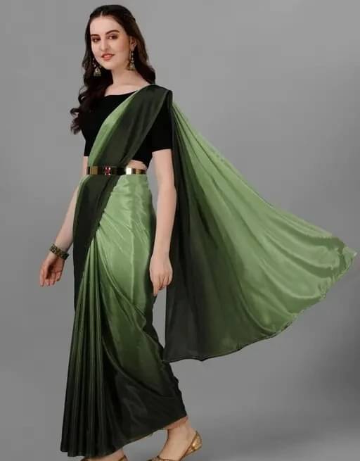     			VRAGI Satin Dyed Regular Saree With Unstitched Blouse Piece ( Light Green )