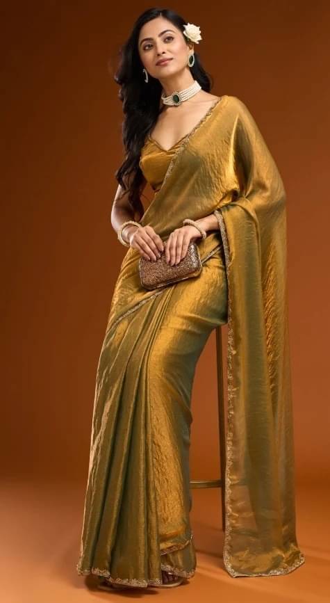     			VRAGI Satin Solid Regular Saree With Unstitched Blouse Piece ( Yellow )