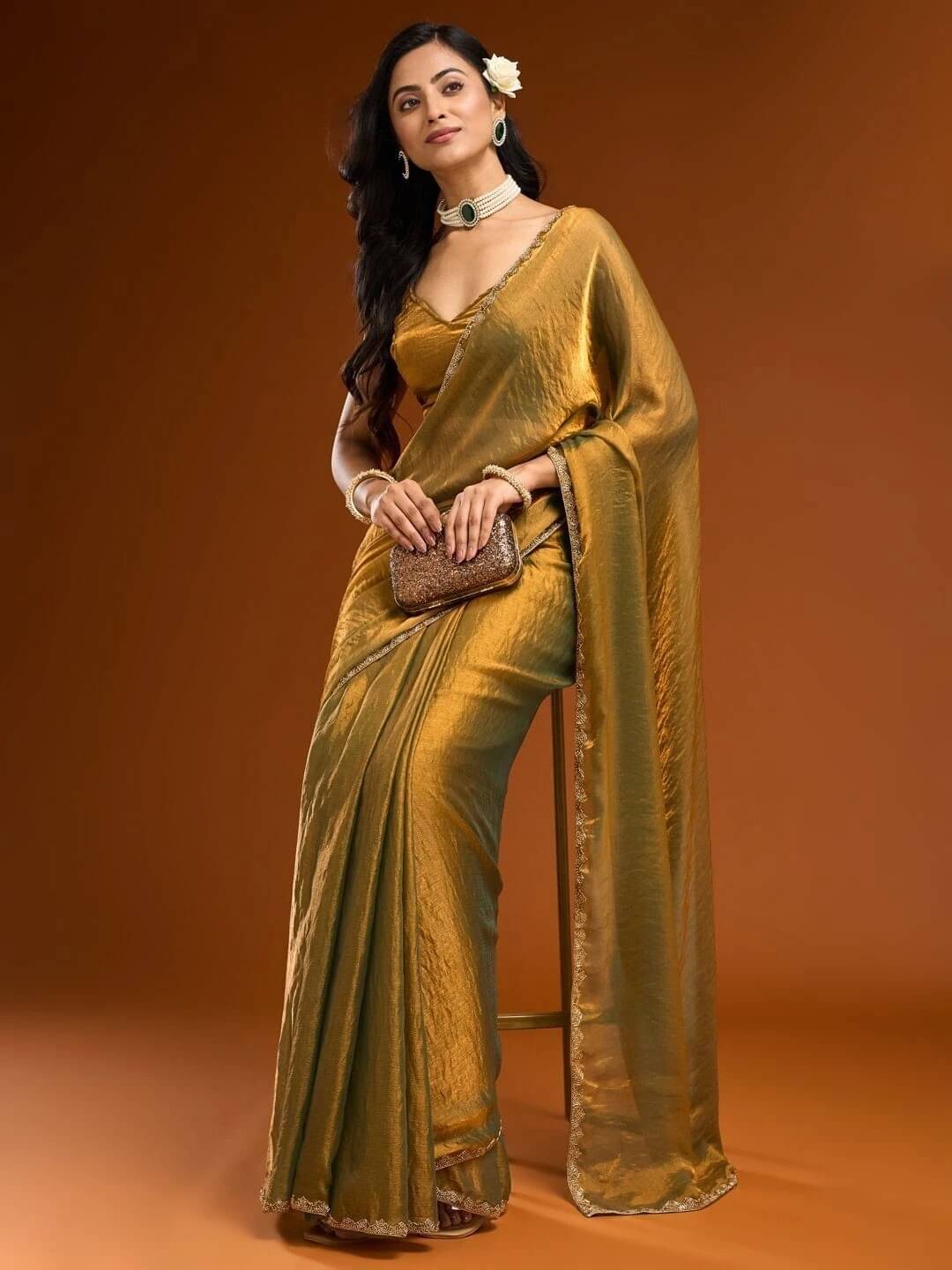 VRAGI Silk Blend Embellished Regular Saree With Unstitched Blouse Piece ( Gold ) VRAGI Silk Blend Embellished Regular Saree With Unstitched Blouse Piece ( Gold )