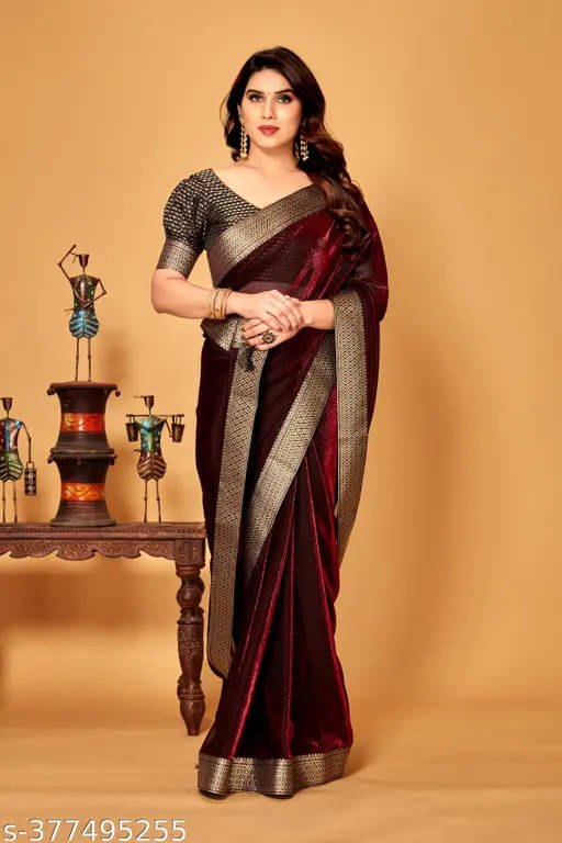     			VRAGI Silk Blend Embellished Regular Saree With Unstitched Blouse Piece ( Maroon )