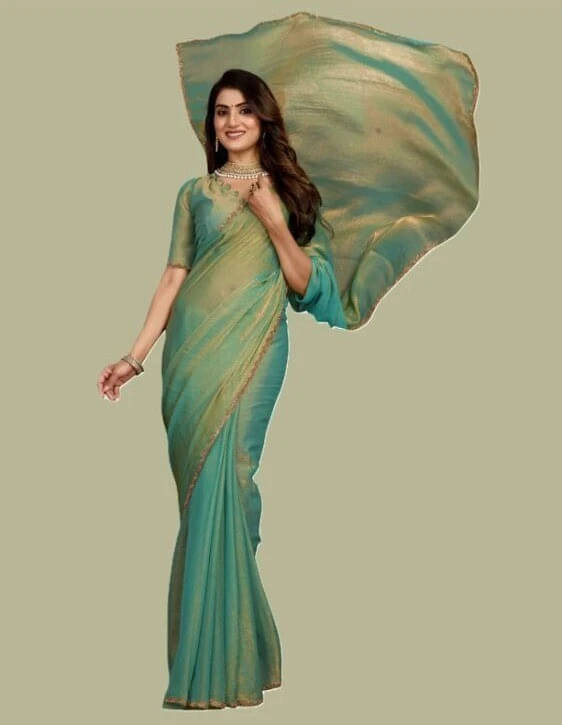     			VRAGI Silk Blend Embellished Regular Saree With Unstitched Blouse Piece ( Light Green )