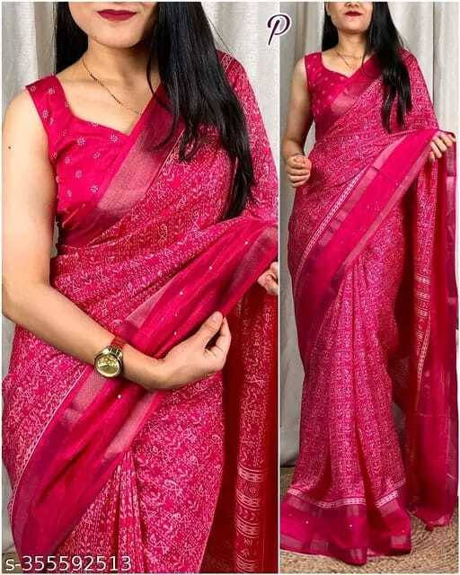 VRAGI Silk Blend Printed Regular Saree With Unstitched Blouse Piece ( Pink ) VRAGI Silk Blend Printed Regular Saree With Unstitched Blouse Piece ( Pink )
