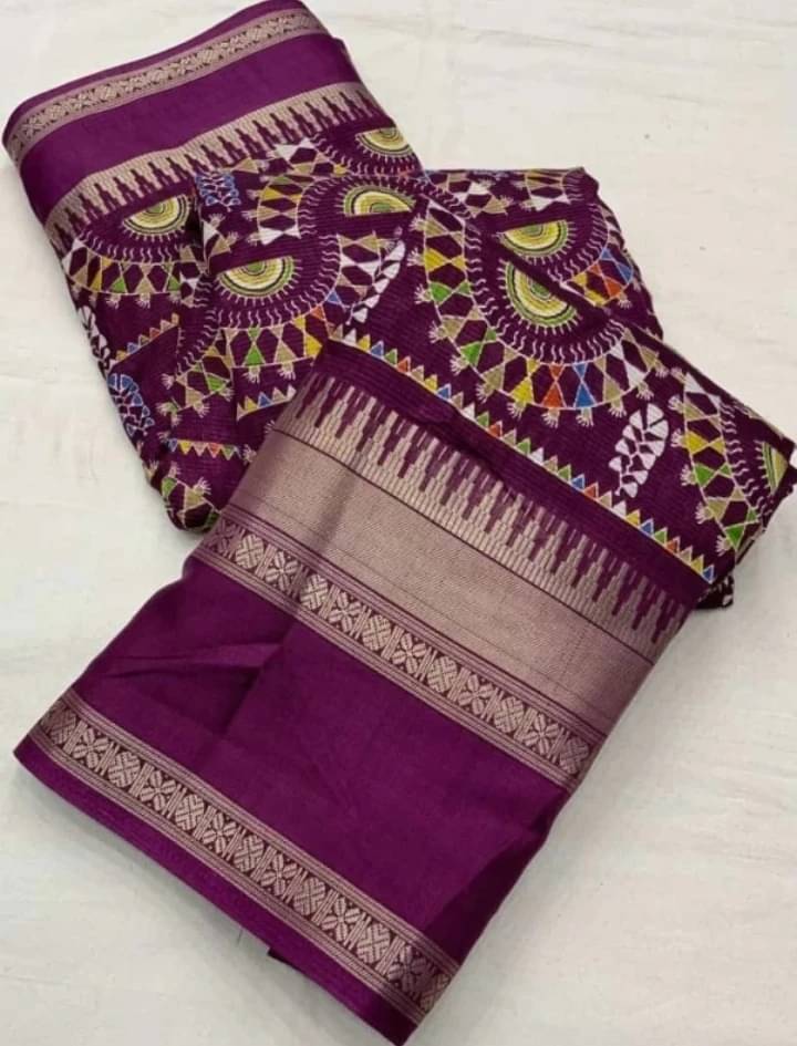     			VRAGI Silk Blend Printed Regular Saree With Unstitched Blouse Piece ( Purple )