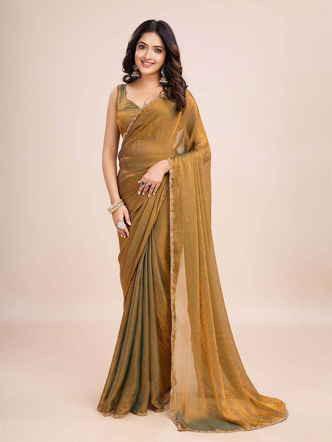 VRAGI Silk Blend Self Design Regular Saree With Unstitched Blouse Piece ( Gold ) VRAGI Silk Blend Self Design Regular Saree With Unstitched Blouse Piece ( Gold )