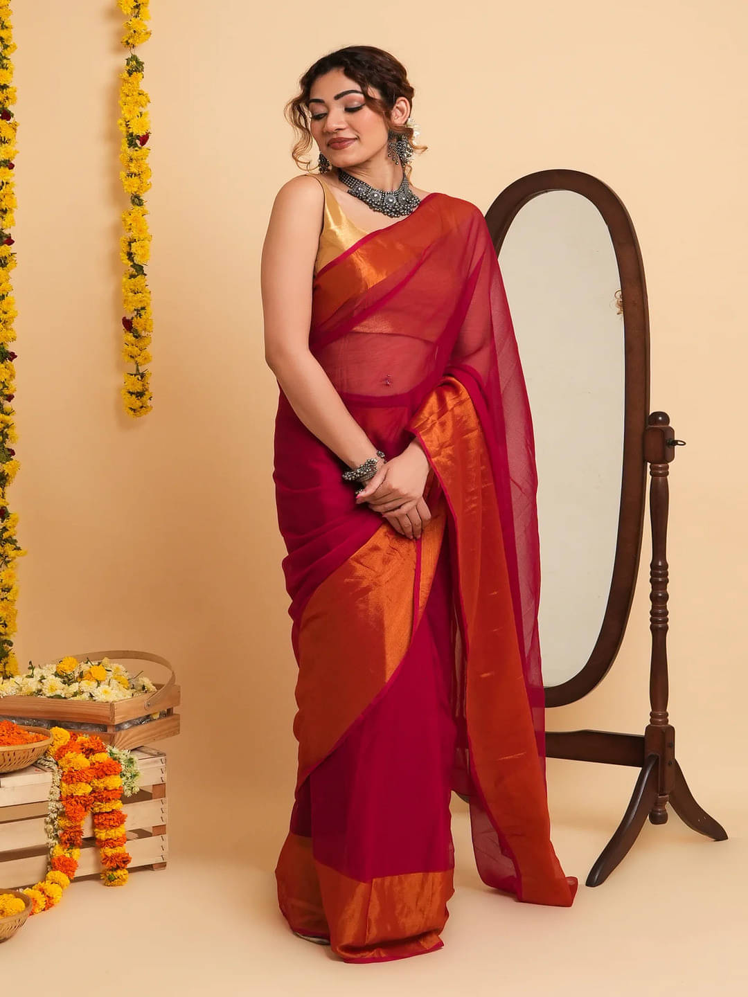    			VRAGI Silk Blend Solid Regular Saree With Unstitched Blouse Piece ( Pink )