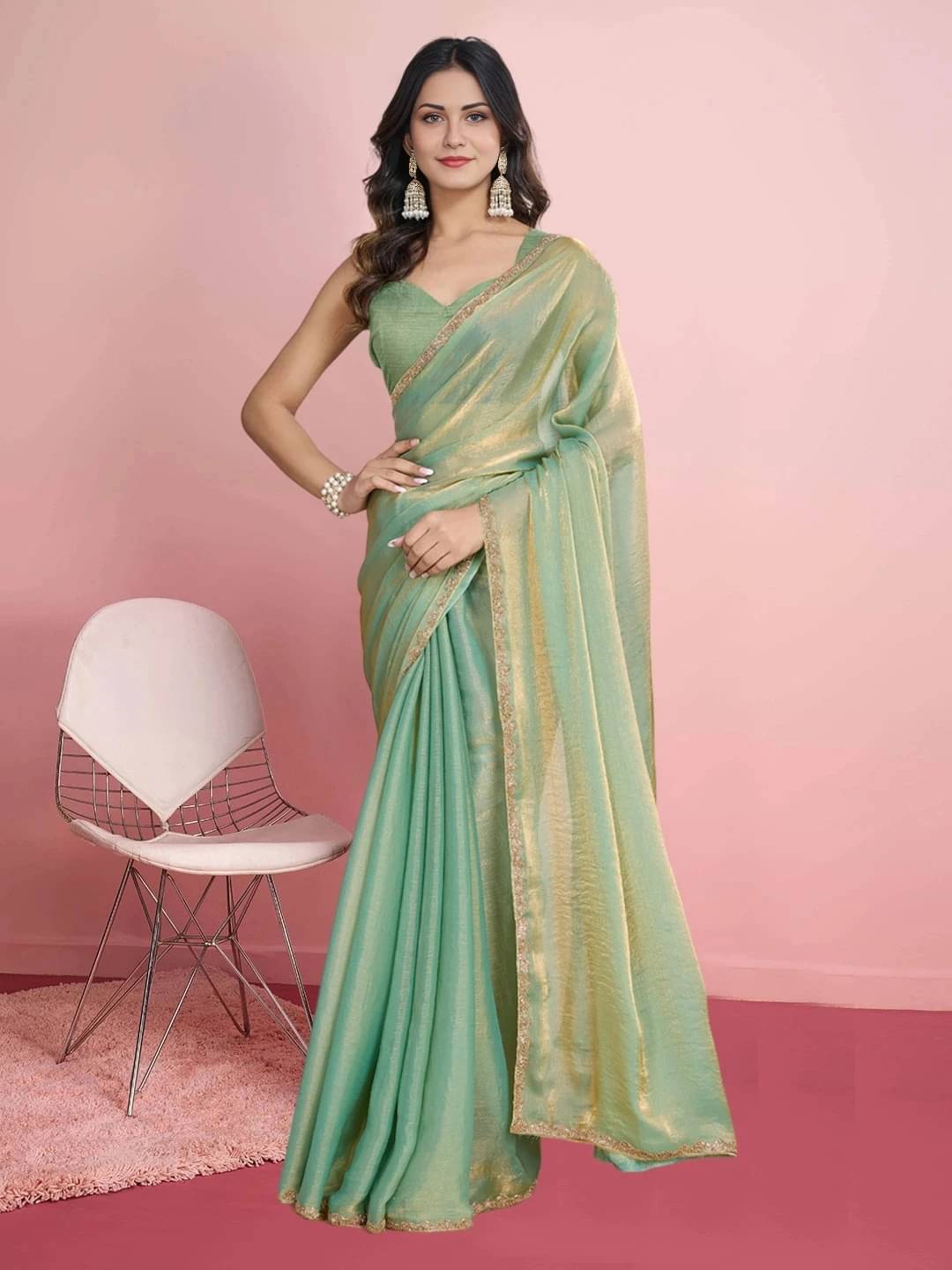 VRAGI Silk Blend Solid Regular Saree With Unstitched Blouse Piece ( Light Green ) VRAGI Silk Blend Solid Regular Saree With Unstitched Blouse Piece ( Light Green )