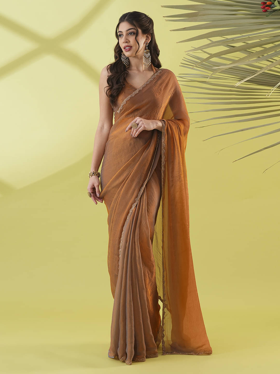    			VRAGI Silk Blend Solid Regular Saree With Unstitched Blouse Piece ( Mustard )