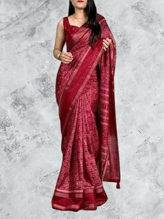 VRAGI Silk Printed Regular Saree With Unstitched Blouse Piece ( Maroon ) VRAGI Silk Printed Regular Saree With Unstitched Blouse Piece ( Maroon )