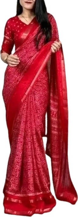     			VRAGI Silk Printed Regular Saree With Unstitched Blouse Piece ( Red )