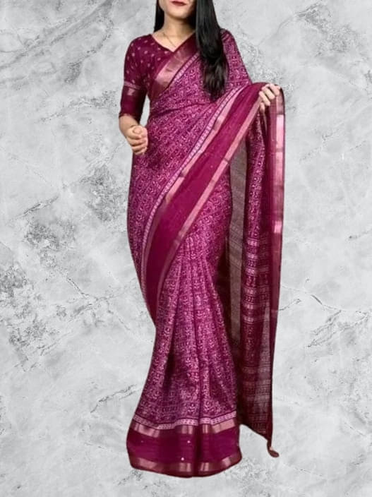     			VRAGI Silk Printed Regular Saree With Unstitched Blouse Piece ( Purple )