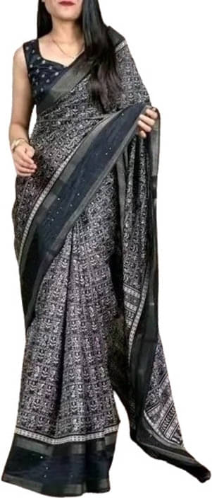    			VRAGI Silk Printed Regular Saree With Unstitched Blouse Piece ( Black )