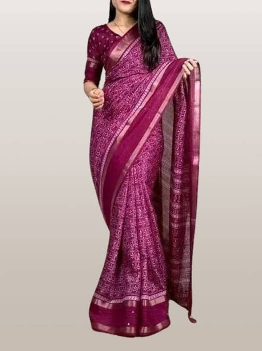 VRAGI Silk Printed Regular Saree With Unstitched Blouse Piece ( Purple ) VRAGI Silk Printed Regular Saree With Unstitched Blouse Piece ( Purple )