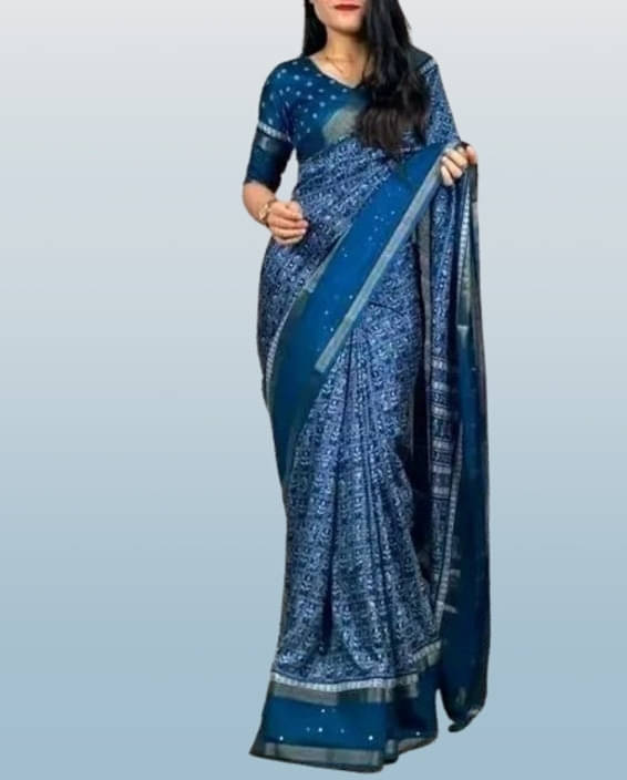 VRAGI Silk Printed Regular Saree With Unstitched Blouse Piece ( Light Blue ) VRAGI Silk Printed Regular Saree With Unstitched Blouse Piece ( Light Blue )