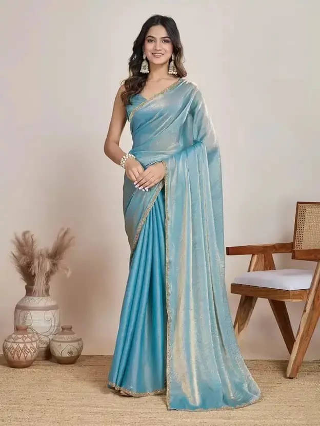     			VRAGI Tissue Solid Regular Saree With Unstitched Blouse Piece ( Gold )
