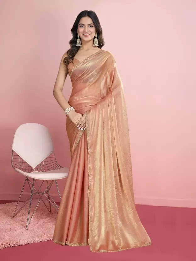 VRAGI Tissue Solid Regular Saree With Unstitched Blouse Piece ( Orange ) VRAGI Tissue Solid Regular Saree With Unstitched Blouse Piece ( Orange )