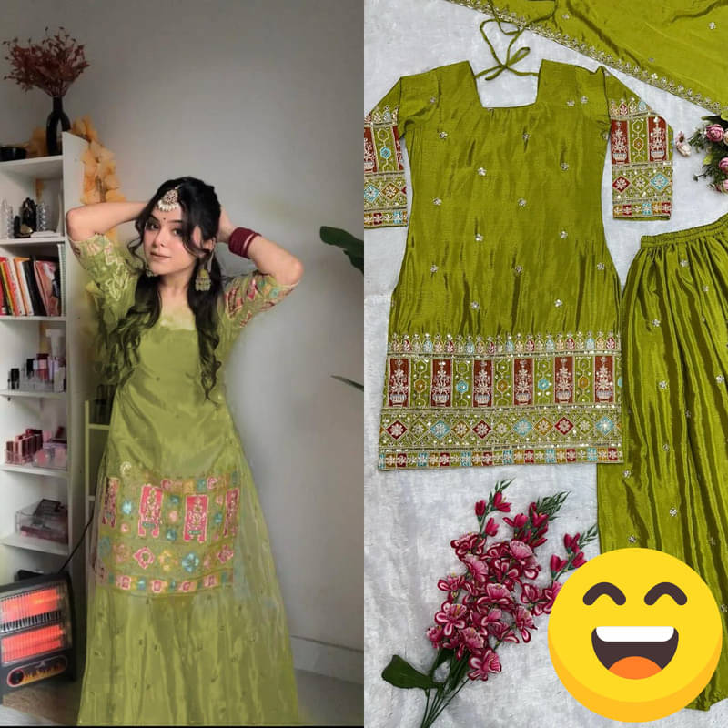 VYOM EMPORIO Women Silk Embellished Straight Kurti With Sharara And Gharara ( Green ) VYOM EMPORIO Women Silk Embellished Straight Kurti With Sharara And Gharara ( Green )