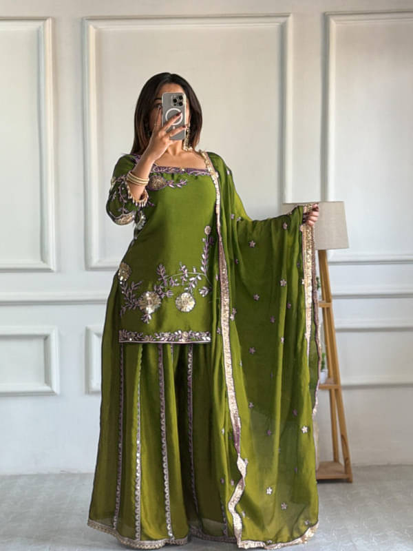     			VYOM EMPORIO Women Silk Embroidered Straight Kurti With Sharara And Gharara ( Green )
