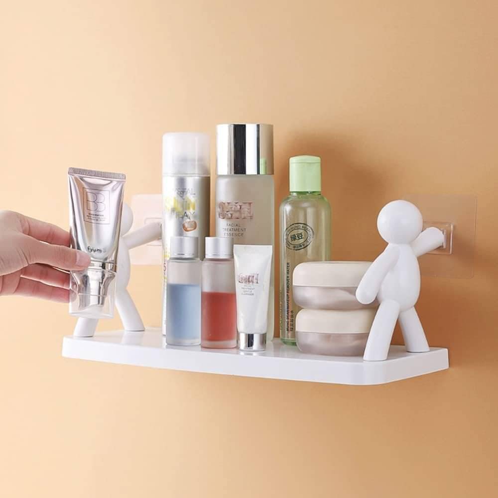     			WHIMSICAL WONDERS 1 Pc Plastic Self Adhesivecute Wall Hanging Bathroom Storage Rack Bathroom Shelf for Wall Mounted Bookshelf Office Shelves (33L X 13.5W X 14.5H Cm, White)
