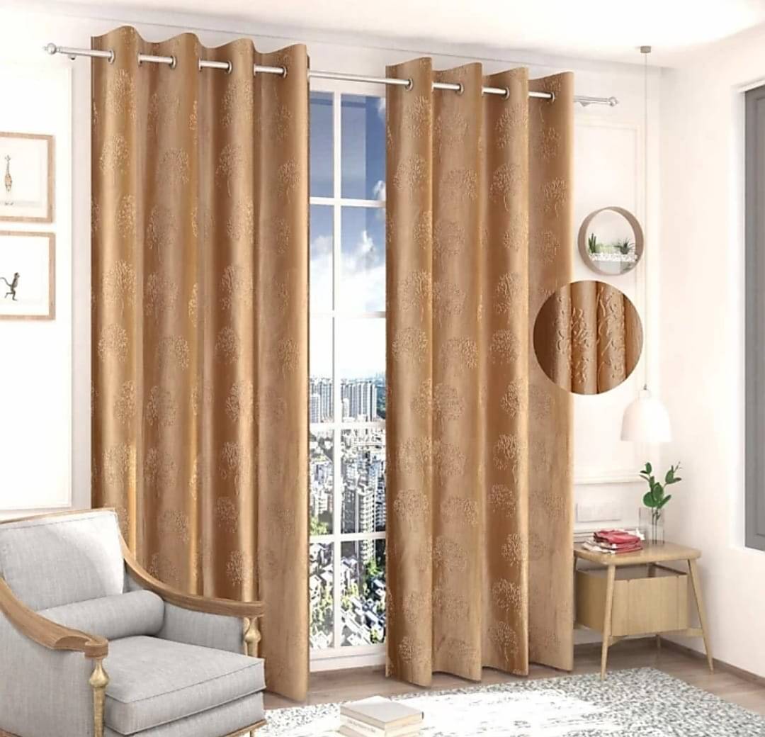 WI Polka Dots Blackout Eyelet Curtain 9 ft ( Pack of 2 ) - Gold WI Polka Dots Blackout Eyelet Curtain 9 ft ( Pack of 2 ) - Gold