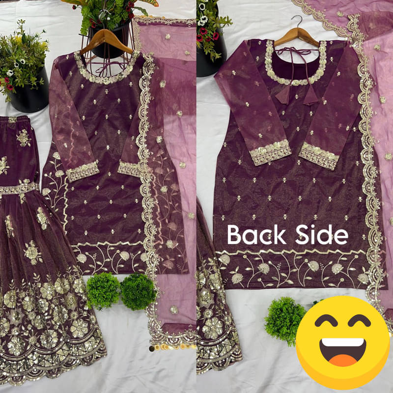     			YASHASVI ENTERPRISE Women Net Embroidered Straight Kurti With Sharara And Gharara ( Multicoloured )