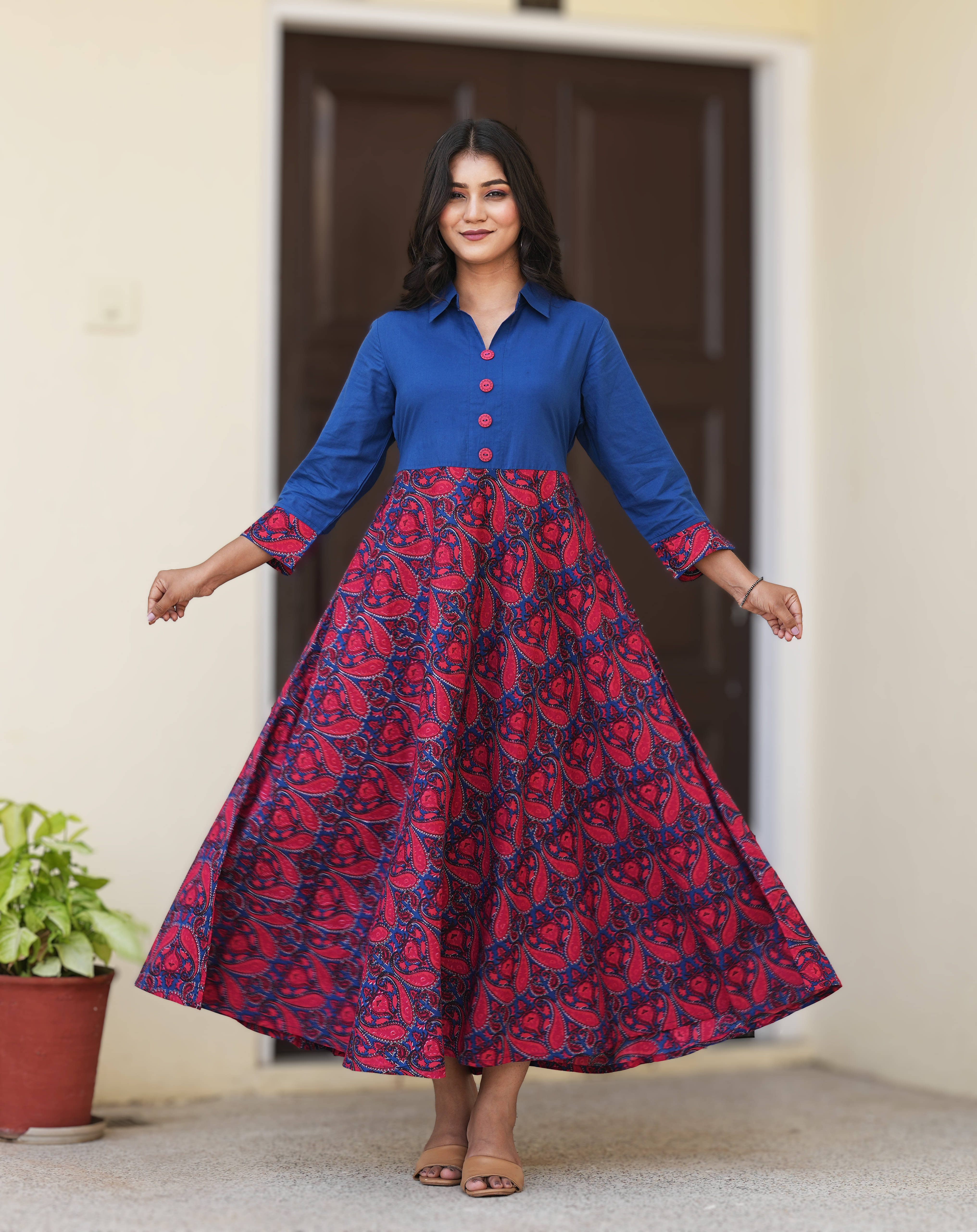     			Yash Gallery Women Cotton Printed Ethnic Dress ( Red )