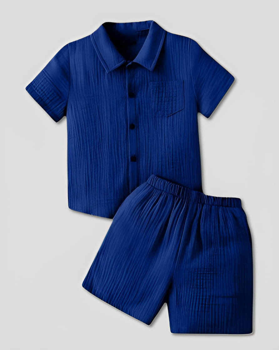     			fastdeal Pack of 1 Boys Cotton Blend Shirt & Shorts Set ( Navy Blue )
