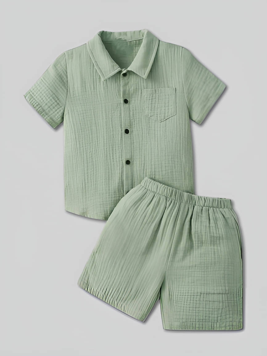     			fastdeal Pack of 1 Boys Cotton Blend Shirt & Shorts Set ( Mint Green )