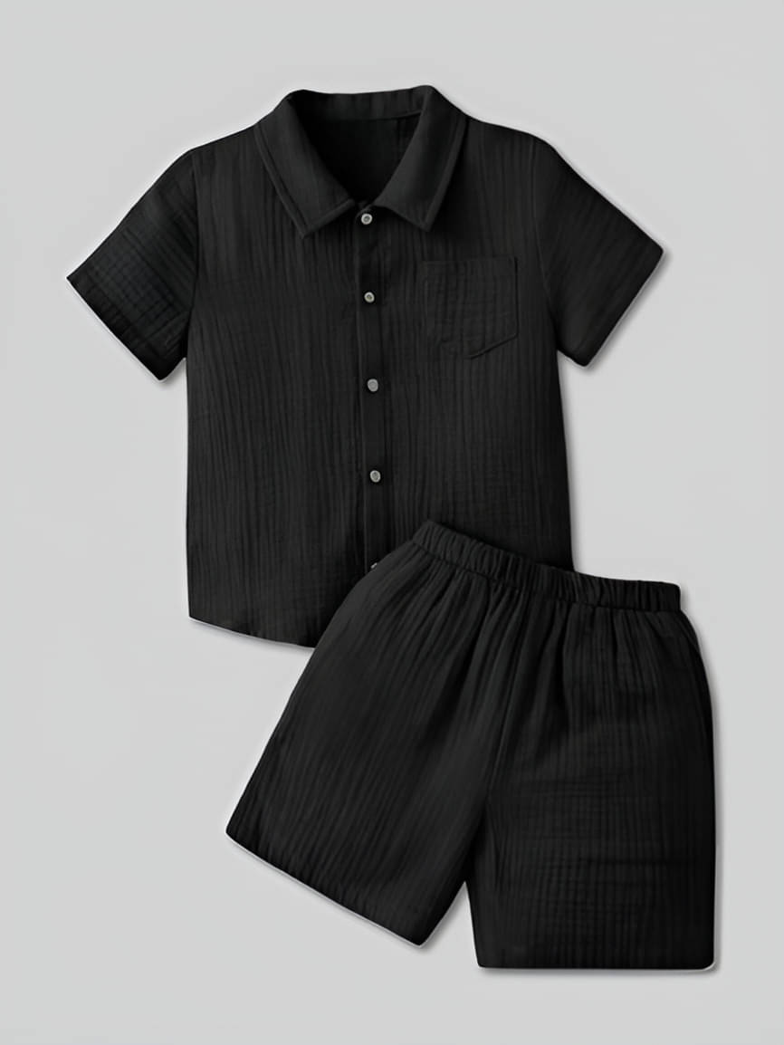     			fastdeal Pack of 1 Boys Cotton Blend Shirt & Shorts Set ( Black )