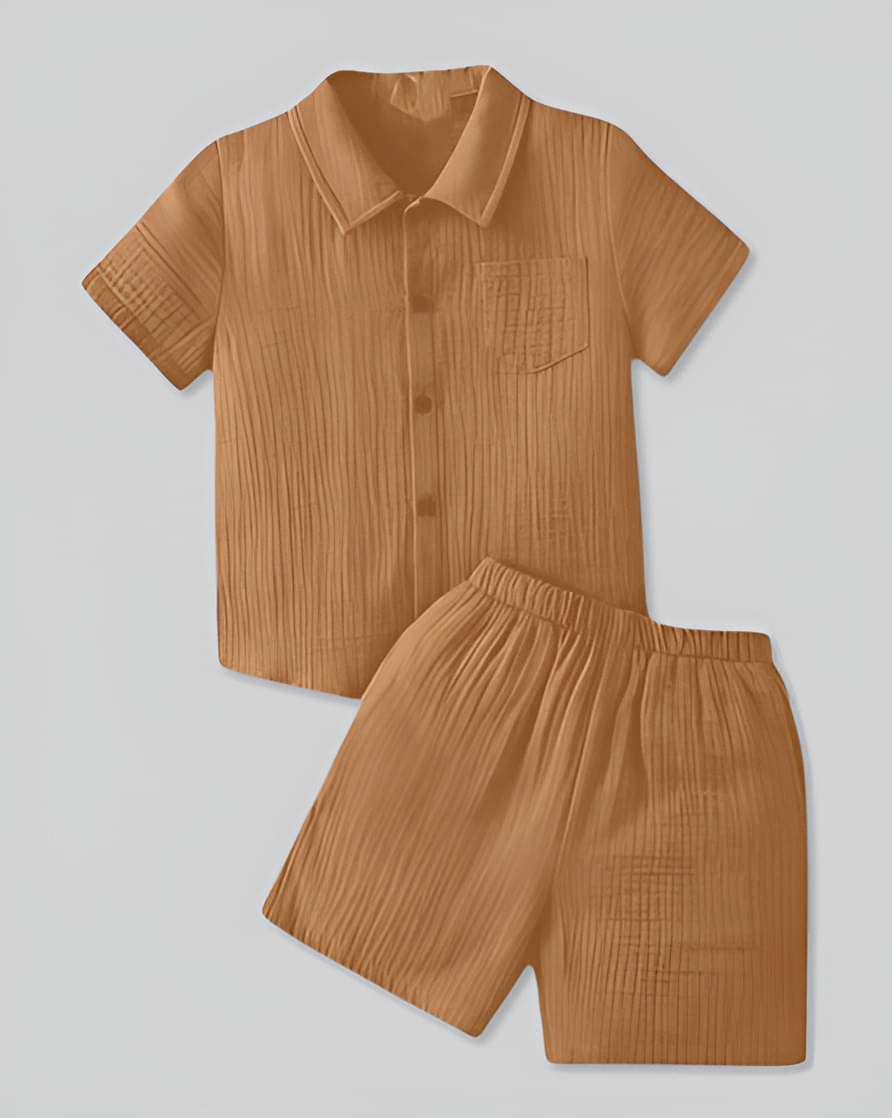    			fastdeal Pack of 1 Boys Cotton Blend Shirt & Shorts Set ( Brown )