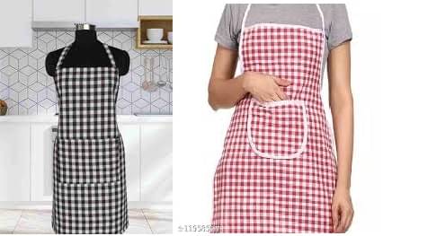     			trendy Rabbit Cotton Checks Kitchen Apron with 1 Center Pocket ( Pack of 2 )