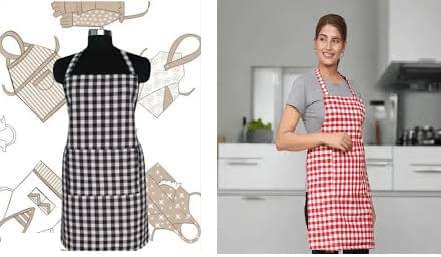     			trendy Rabbit Cotton Checks Kitchen Apron with 1 Center Pocket ( Pack of 2 )