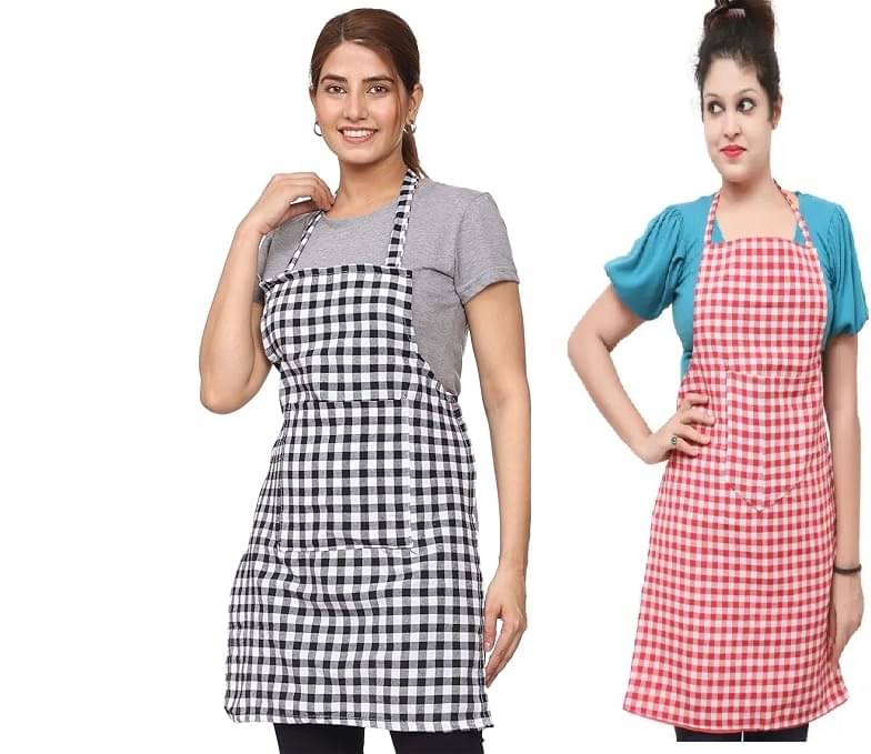 trendy Rabbit Cotton Checks Kitchen Apron with 1 Center Pocket ( Pack of 2 )     			trendy Rabbit Cotton Checks Kitchen Apron with 1 Center Pocket ( Pack of 2 )