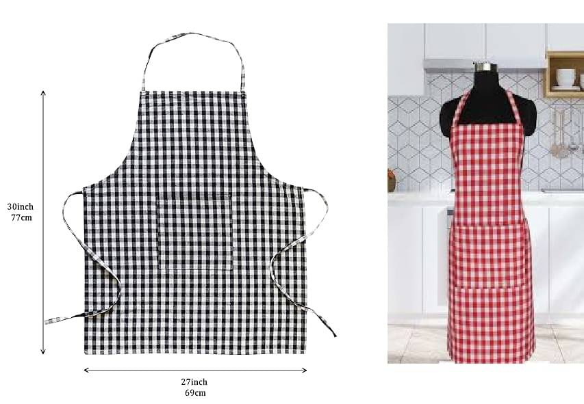     			trendy Rabbit Cotton Checks Kitchen Apron with 1 Center Pocket ( Pack of 2 )