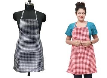     			trendy Rabbit Cotton Checks Kitchen Apron with 1 Center Pocket ( Pack of 2 )