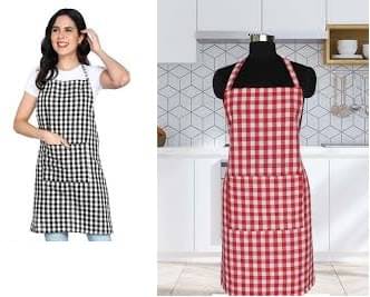     			trendy Rabbit Cotton Checks Kitchen Apron with 1 Center Pocket ( Pack of 2 )