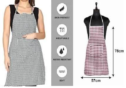    			trendy Rabbit Cotton Checks Kitchen Apron with 1 Center Pocket ( Pack of 2 )