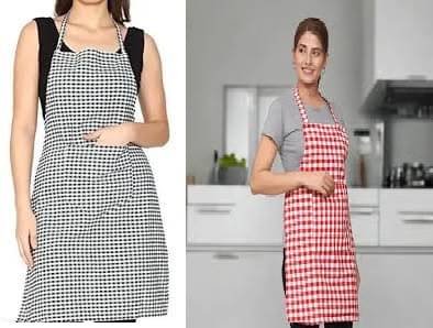     			trendy Rabbit Cotton Checks Kitchen Apron with 1 Center Pocket ( Pack of 2 )