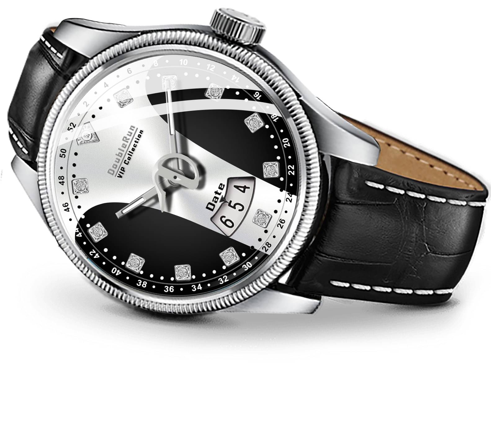     			DoubleRun Black Leather Analog Men's Watch