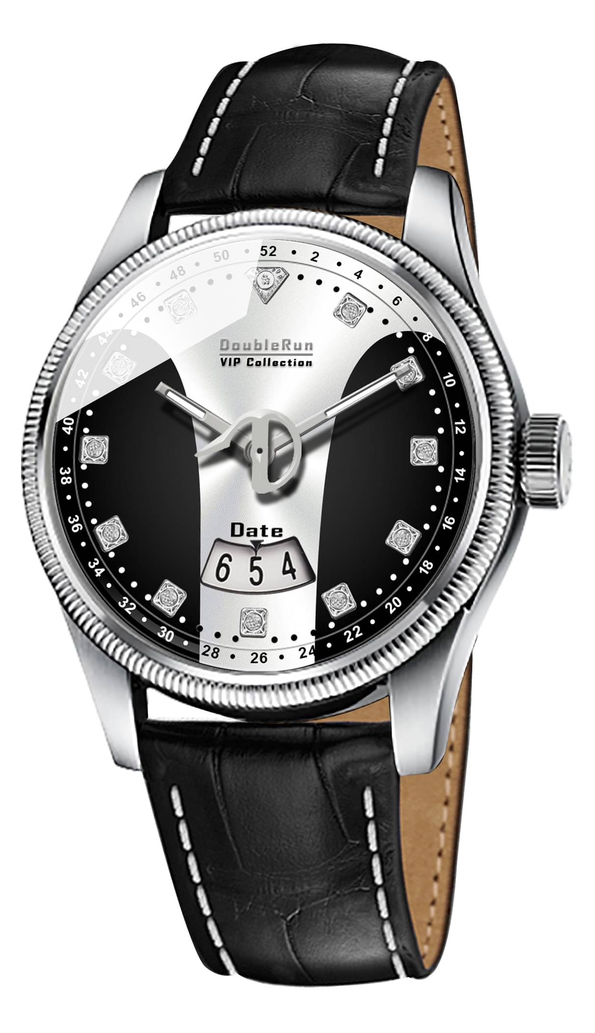     			DoubleRun Black Leather Analog Men's Watch
