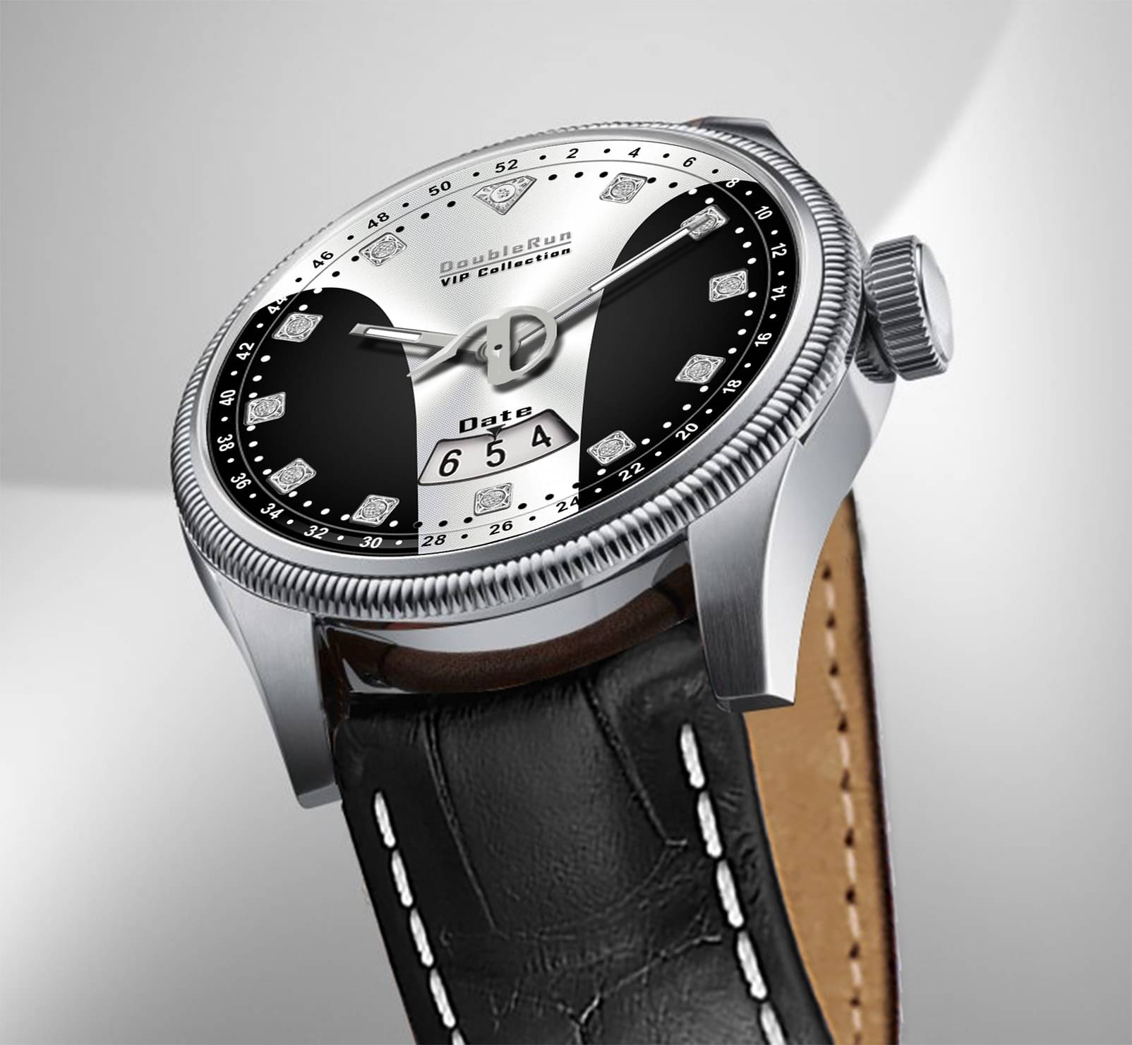     			DoubleRun Black Leather Analog Men's Watch